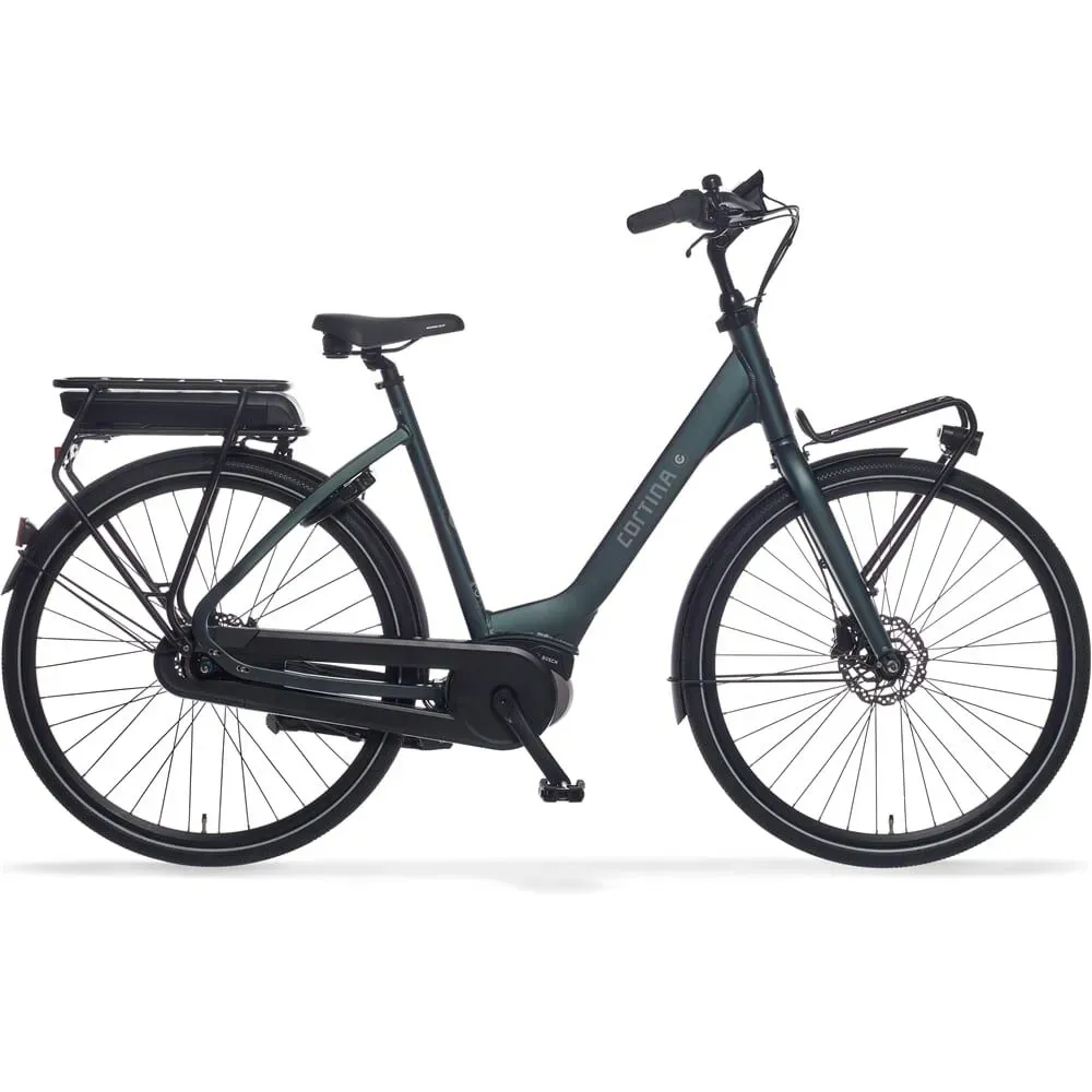 cortina e common elektrische damesfiets dark green metallic matt